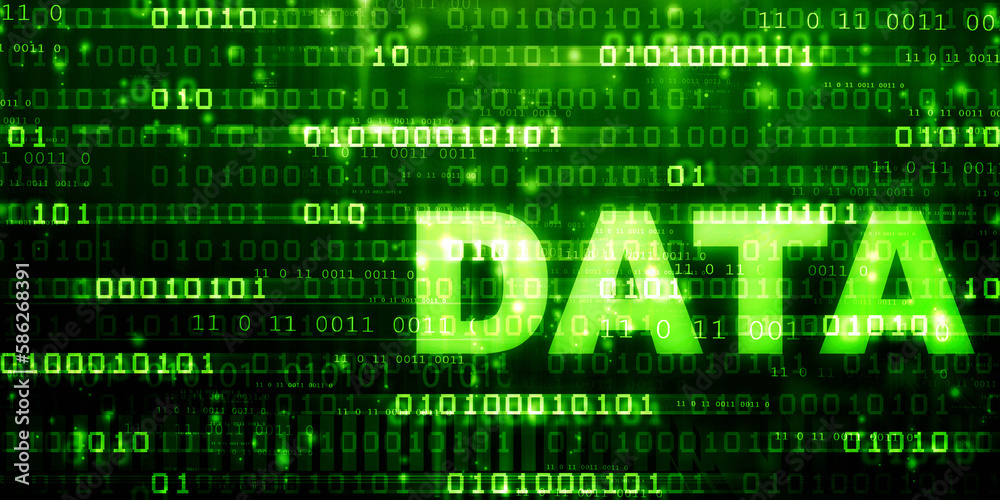Poster 2d illustration abstract digital binary data on computer screen