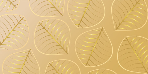 Luxury golden box background. Floral pattern with leaves in line art style. Vector design for social media posts, greeting cards, cosmetics, packaging, wedding invitations and others