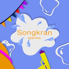 Fototapeta na wymiar Songkran festival illustration hand drawn fun water gun