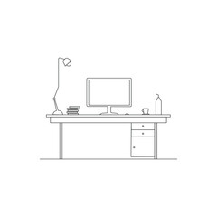 Business Office Desk Line Art Vector Illustration