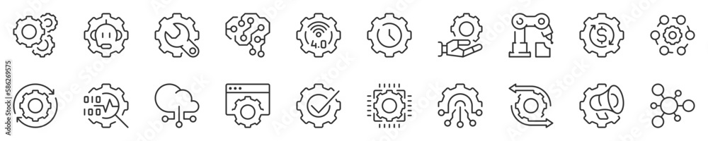 Wall mural process automation concepts, thin line icon set. symbol collection in transparent background. editab