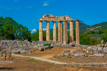 Ruins of temple of Zeus at ancient Nemea complex in Greece