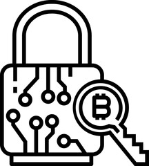 Encryption bitcoin key icon. Bitcoin concept icon style