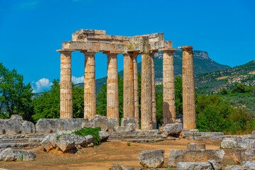 Ruins of temple of Zeus at ancient Nemea complex in Greece