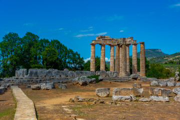Ruins of temple of Zeus at ancient Nemea complex in Greece