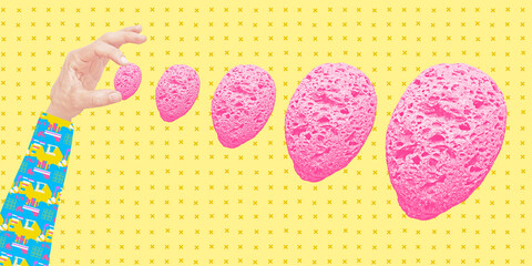 Contemporary digital collage art. Modern trippy design. Stone, hand and abstraction