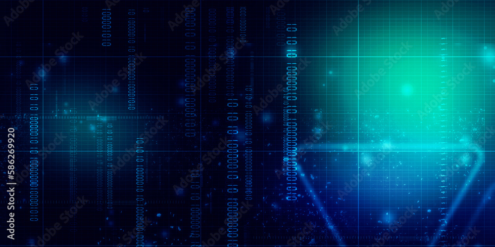 Poster 2d illustration abstract digital binary data on computer screen