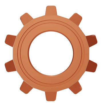 3D copper Gear icon. Transmission cogwheels and gears are isolated on white background. Bronze Machine gear, setting symbol, Repair, and optimize workflow concept. 3d  illustration.