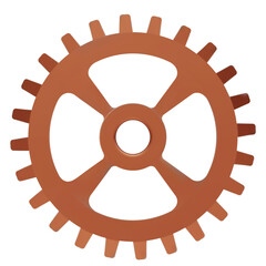 3D copper Gear icon. Transmission cogwheels and gears are isolated on white background. Bronze Machine gear, setting symbol, Repair, and optimize workflow concept. 3d  illustration.