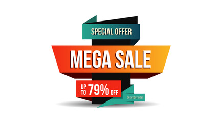 Mega sale special offer. Paper style creative promotion template design for banner, poster, brochure