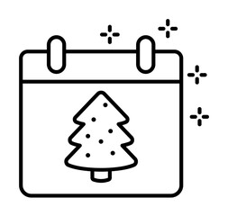 Calendar, tree icon. Simple line, outline of new year icons for ui and ux, website or mobile application