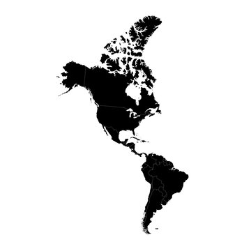 North and South America black map