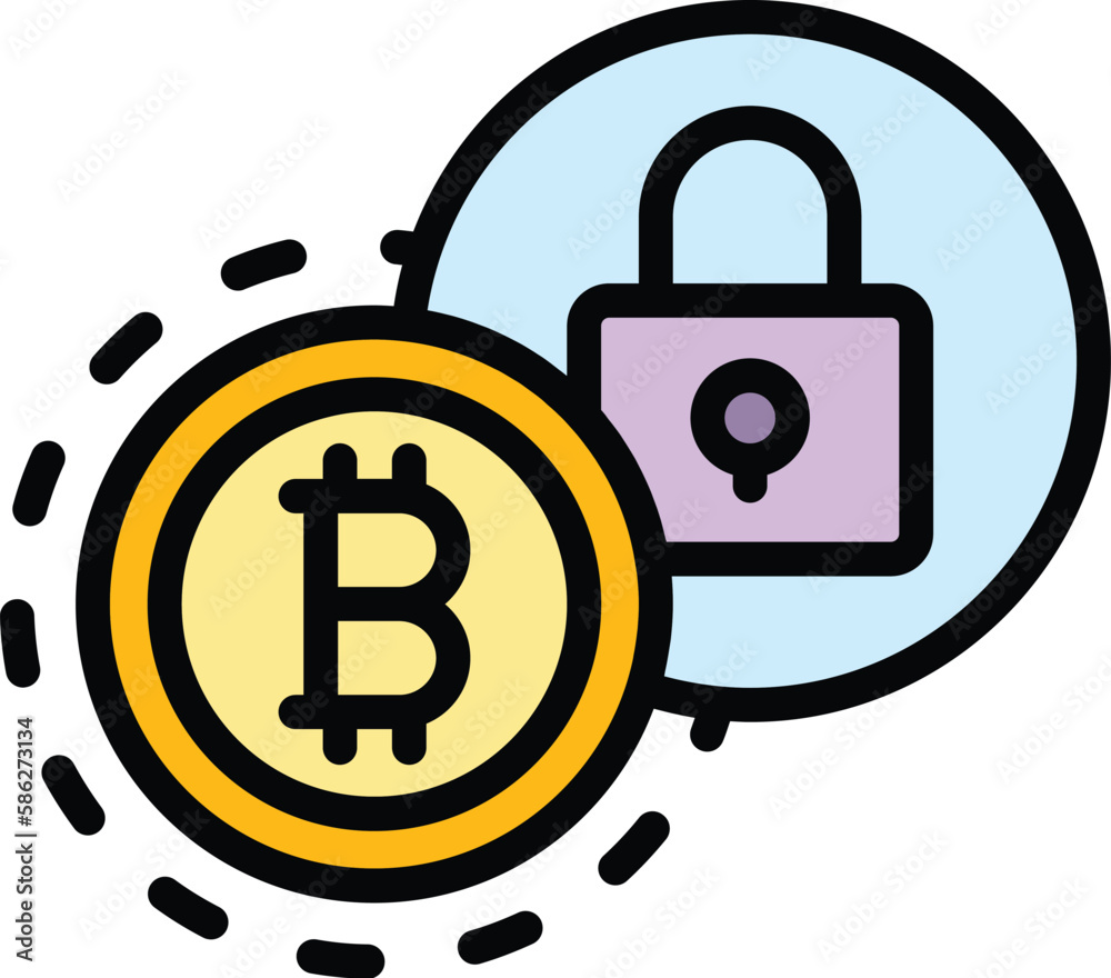 Poster lock bitcoin icon. outline lock bitcoin vector icon for web design isolated on white background colo
