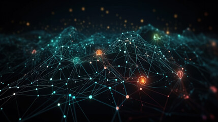 Wave of dots and weave lines. Abstract background. Network connection structure. Generative ai