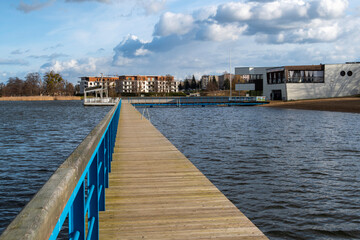 Iława, Poland - February 19, 2023: View of the city with Jeziorak Lake
