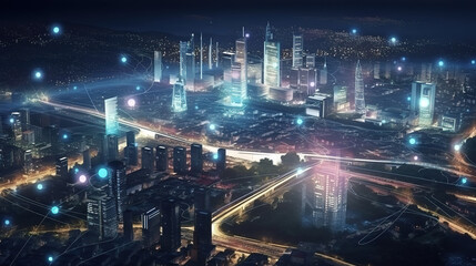 Fototapeta na wymiar Smart city and communication network concept. Generative Ai