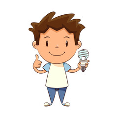 Child holding spiral light bulb