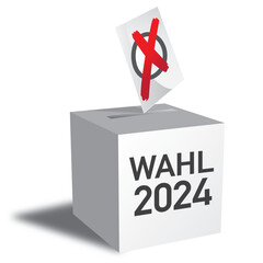Wahlurne 2024 - Vektor Illustration auf weißem Hintergrund - 586275940