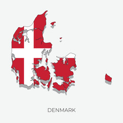 Denmark map and flag. Detailed silhouette vector illustration