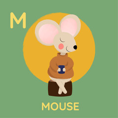 Vector Illustration with Alphabet Letter M and Cute Mouse