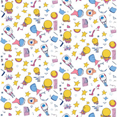 Vector space seamless  half-drop pattern with planets and stars