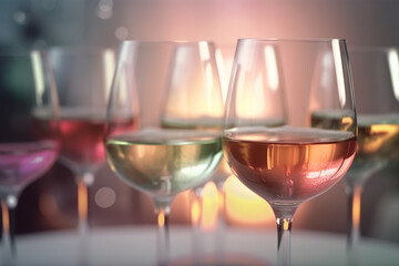 Wine glasses as soft ethereal dreamy background. Generative Ai
