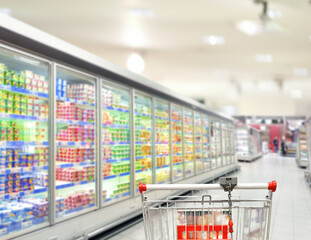 empty supermarket,frozen food from a supermarket freezer.