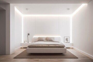 Fototapeta na wymiar Minimalist Bedroom Design, Stylish Comfort Generative AI