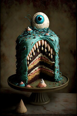 Halloween horror scary cake. Generative ai.