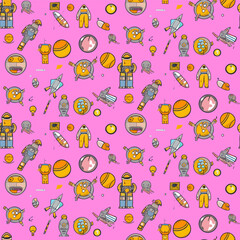 Vector space seamless  half-drop pattern with planets and stars