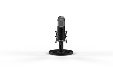 Retro classic microphone on short leg and stand one ground isolated on white solid background realistic look sound equipment 3d rendering image front view