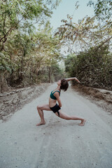 Woman happy portraits yoga biniki jungle beach plants heart mindful joyful asana lifestyle face meditating breath