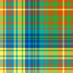 Seamless pattern in unusual yellow, green, blue and orange colors for plaid, fabric, textile, clothes, tablecloth and other things. Vector image.