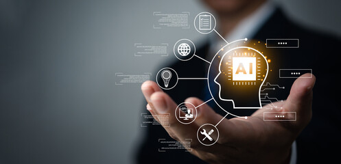 AI Artificial Intelligence and conversational chatbots businesses digital technology interact with...