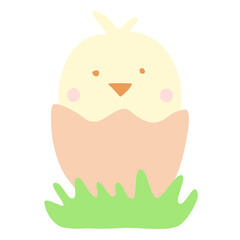 Cute cartoon little chick in cracked egg, Easter or newborn concept, doodle style vector