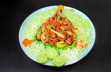 Fried Chicken, Onion, Tomato, Whole Pepper, Carrot, Lemon, Cucumber