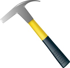 Rock climbers hammer with a yellow fiberglass handle.