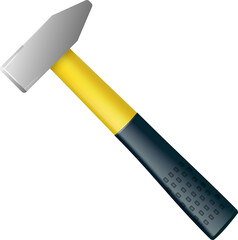 Realistic big hammer with fiberglass handle. Industrial workers tool. Equipment for repair, contract and locksmith work. 