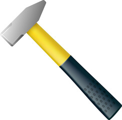 Realistic big hammer with fiberglass handle. Industrial workers tool. Equipment for repair, contract and locksmith work.