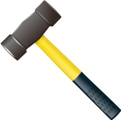 Hammer with rubberized yellow handle. Hammer for laying stone and tiles rubber Industrial workers tool. Equipment for repair, contract and locksmith work.