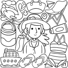 Traveller Kawaii Doodle Line Art Vector Illustration