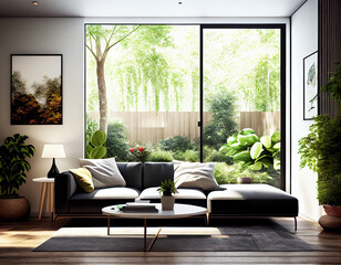 Design modern living room with sunlight.Generative Ai.