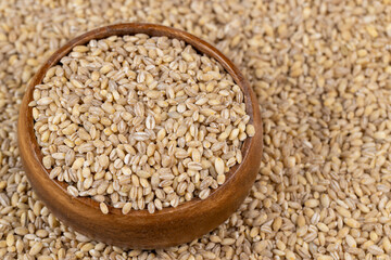 Cheap tasteless barley porridge close-up