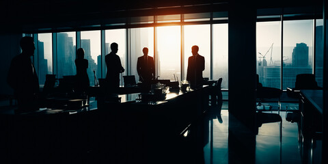 Silhouettes of Business People's Busy Day  