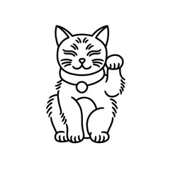 Maneki neko cat, japanese symbol of good luck doodle icon, vector color line illustration