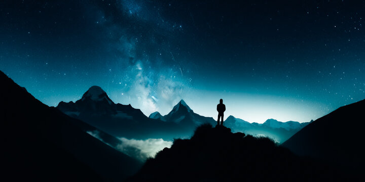 Silhouette of the man standing against the Milky Way