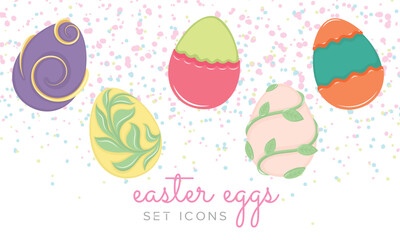 Traditional colored easter eggs icons set Vector illustration