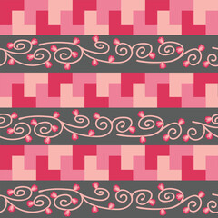 Vector abstract branches with flowers repeating pattern background.