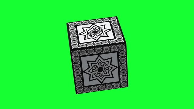 A rotating cube with a pattern design for Ramadan. Top-quality 3d animation.
