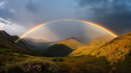 Fototapeta na wymiar Rainbow over the mountains Generative AI